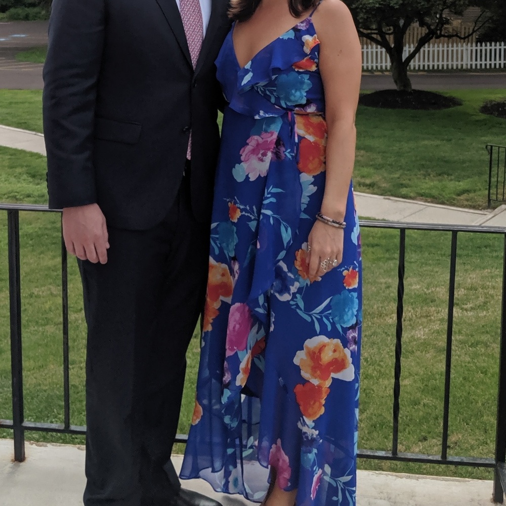 Royal Blue Floral Ruffled Wrap Maxi Dress